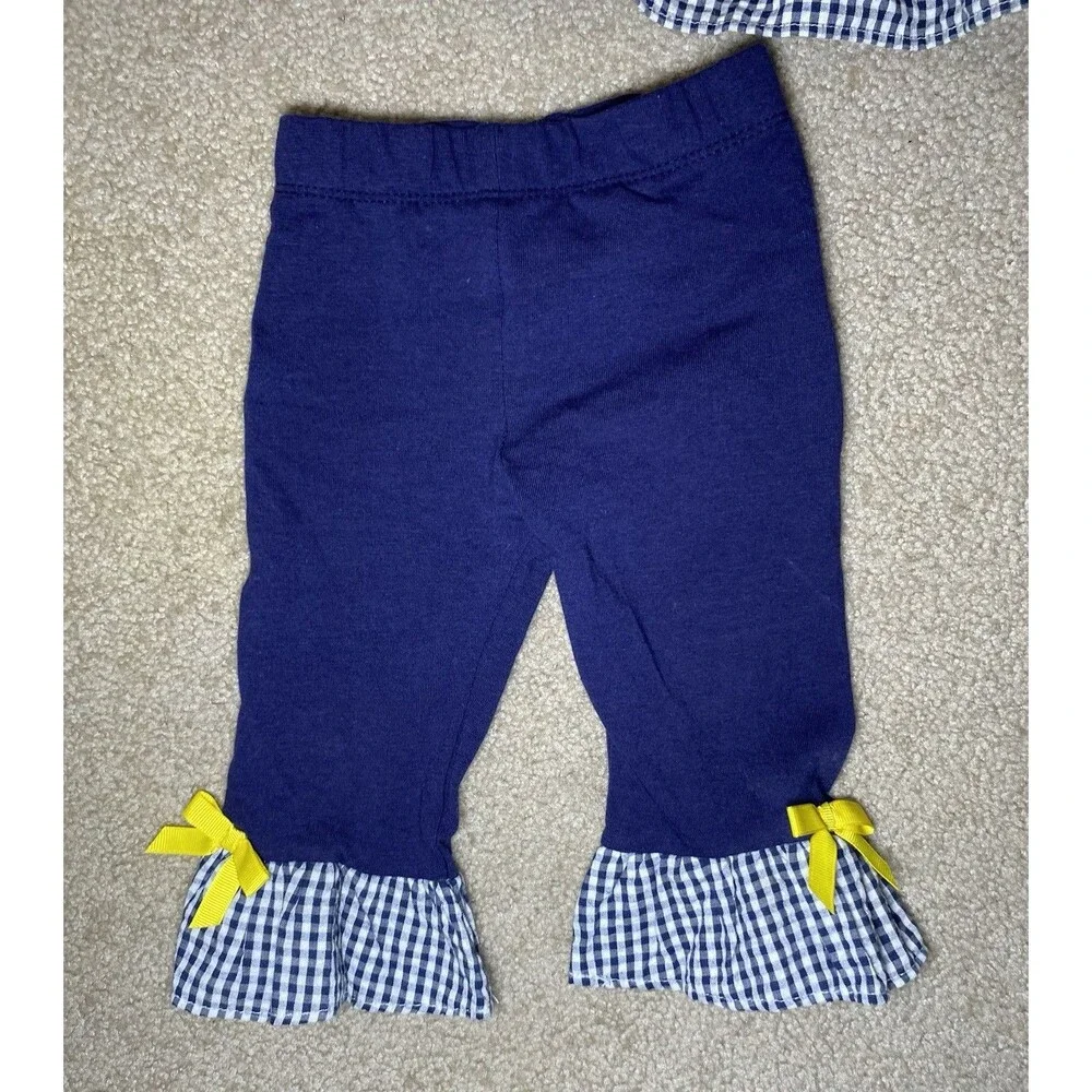Rare Editions 6M Navy Gingham Butterfly Outfit 2pc Set Pom Pom Trim Summer